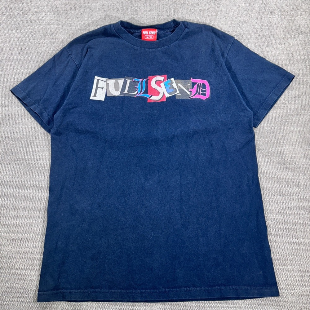 Full Send T-Shirt Mens Medium Navy Blue Good Ransom Note Graphic Nelk Boys Tee